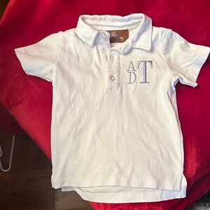 Millie Jay White Polo Shirt with Light Blue Monogram - Kids